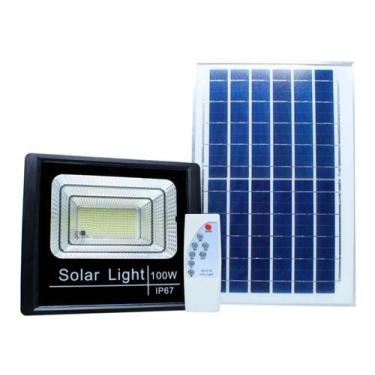 Imagem de Refletor Led Holofote 100W  Com Placa Solar Bateria Prova Dágua  20cm