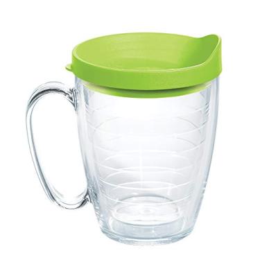Imagem de Tervis Tampa transparente e colorida feita nos EUA Copo de viagem com isolamento térmico mantém as bebidas frias e quentes, caneca de 473 ml, tampa verde limão