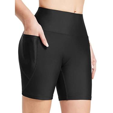 Imagem de Shorts e tops femininos de banho shorts de natação femininos de cintura alta roupa de banho shorts para meninos, Preto, P
