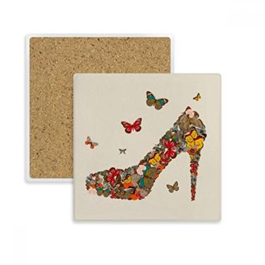 Imagem de Sapato de salto alto e borboleta quadrado, porta-copos, caneca, suporte de subplaca, pedra isolante