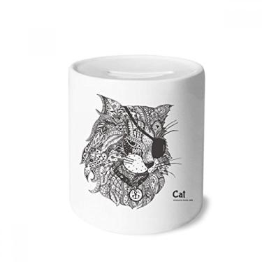 Imagem de DIYthinker Caixa de cerâmica com tinta humana de gato com um olho, porta-moedas para presente de cofrinho