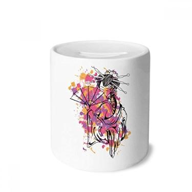 Imagem de DIYthinker Caixa de moedas de cerâmica com ponto de cultura japonesa para guardar dinheiro em forma de gueixa