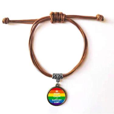Imagem de DIYthinker Pulseira de couro LGBT com bandeira bissexual, arco-íris, transgênero, pulseira marrom joia presente