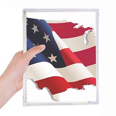 Imagem de Caderno com mapa da bandeira dos EUA de estrelas e listras, diário de folhas soltas recarregável