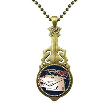 Imagem de DIYthinker Colar com fichas de pôquer para jogos de fotos, joias antigas com pingente de música