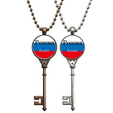 Imagem de OFFbb-USA Colar com bandeira russa europeia com pingente de chave de país inglês para decoração de casais