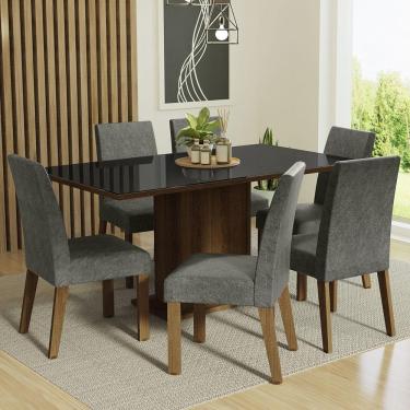 Imagem de Conjunto Sala de Jantar Mesa Tampo de Vidro 6 Cadeiras Rustic/Preto/Silver Alexis Madesa