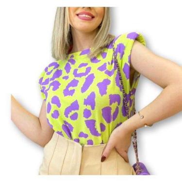 Imagem de Blusa T-Shirt Muscle Com Ombreira Animal Print Feminina Fashion - Filó