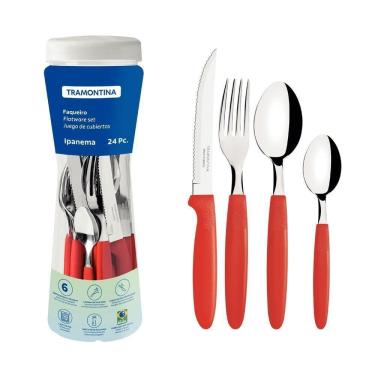 Imagem de Conjunto Faqueiro 24 Peças Ipanema Lâmina Inox Cabo Vermelho - Tramontina 23399791