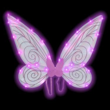 Imagem de Light Up Fairy Wings for Girls LED Sparkling Sheer Wings Butterfly Fairy Halloween Costume Angel Wings for Kids Adult (Pink, 24IN)