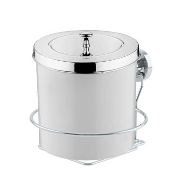 Imagem de Kit Lixeira 5 Litros Com Suporte De Ventosa Para Banheiro Cozinha Branco Cromado - Future