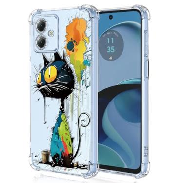 Imagem de XINYEXIN Capa transparente para Motorola Moto G14, fina à prova de choque TPU bumper capa de telefone transparente padrão fofo, arte legal colorida grafite série - gato preto