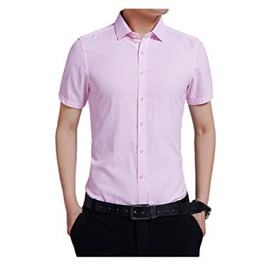 Imagem de Camisa masculina de secagem rápida à prova d'água manga curta casual business camiseta de algodão sólido, Rosa claro, G