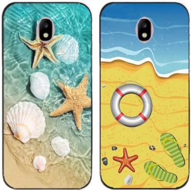 Imagem de 2 pçs praia mar concha estrela do mar impresso TPU gel silicone capa de telefone traseira para Samsung Galaxy todas as séries (Galaxy J7 Pro 2017 J730)