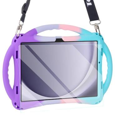 Imagem de TopEsct Capa infantil para Samsung Galaxy Tab A9 Plus 11 polegadas 2023 - Capa de silicone à prova de choque com protetor de tela e alça (roxo e turquesa)