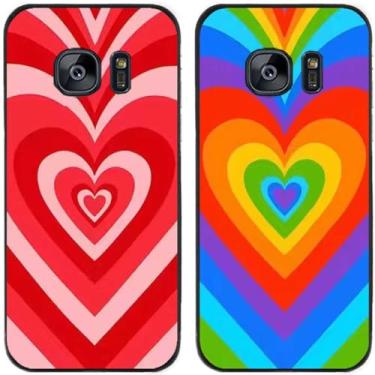 Imagem de 2 peças de capa de celular colorida com estampa de coração de amor TPU gel silicone para Samsung Galaxy todas as séries (Galaxy S7 Edge)