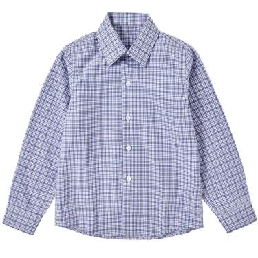 Imagem de KEYWANTS Camisa social de manga comprida para meninos, meninos e crianças, camisa de uniforme de botão, tamanho 2-20, Xadrez pequeno cinza/azul, 8