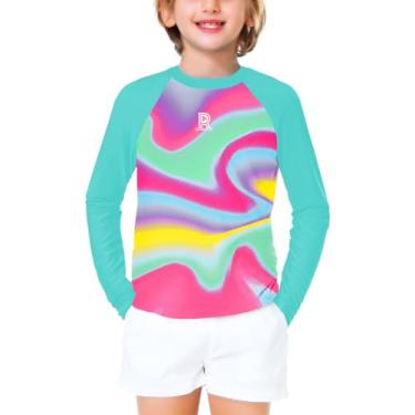 Imagem de Remimi Camiseta de natação Rash Guard para meninos com proteção solar FPS 50 para meninas 3 a 12 anos, Ondulado, azul-piscina, 9-10 Years