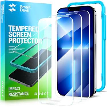 Imagem de SmartDevil Pacote com 3 protetores de tela para iPhone 13 Mini, película de vidro temperado transparente, com moldura de alinhamento (instalação fácil e rápida)