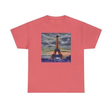 Imagem de Torre Eiffel ao pôr do sol - Camiseta unissex de algodão pesado, Seda coral, XXG