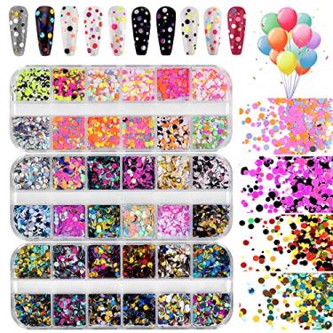 Imagem de 36 Color Nail Sequins, Kalolary Nail Art Flake Nail Glitter Paillette Mixed Round Thin Shining, 3D Nail Art Stickers for Valentine's Day Nail Decoration DIY Makeup Resin Mold DIY