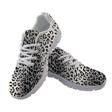 Imagem de Jeiento Tênis feminino de corrida esportivo, casual, viagem, caminhada, sem cadarço, respirável, para meninas adolescentes, Leopardo, cinza, 37