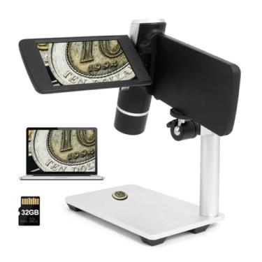 Imagem de HYZHANHONG Microscópio digital portátil com 2 "tela LCD, microscópio portátil, câmera de lupa eletrônica com luz ajustável, adequado para crianças e adultos USB microscópio câmera 32GB