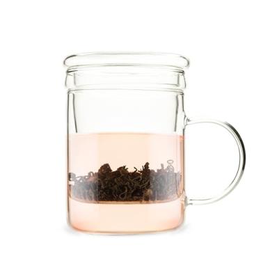 Imagem de Pinky Up Caneca infusor de chá Blake com tampa, copos de vidro para folhas soltas ou chás floridos, canecas de viagem, escritório em casa, piquenique, acampamento, conjunto de 1 340 g, transparente