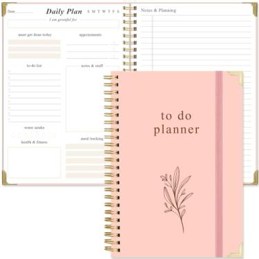 Imagem de Caderno de tarefas – Agenda diária para organizar facilmente suas tarefas e aumentar a produtividade – Agenda espiral para material escolar ou de escritório, bolso interno, fecho elástico, 16,3 cm x