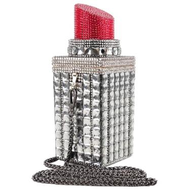 Imagem de Sheiyeah Bolsa feminina em forma de batom incrustada strass cristal glitter bolsas de noite clutch brilhante bolsa de banquete, Cinza escuro