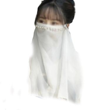 Imagem de zaoalife Véu feminino para fantasia de Halloween, véu de rosto de dança do ventre com contas, véu de rosto de fada chinesa