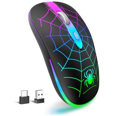 Imagem de TaIYanG Mouse sem fio, 2,4 G, portátil, óptico, silencioso, com receptor USB e adaptador tipo C, 3 mouse sem fio de LED DPI ajustável para laptop, computador, PC, MacBook, desktop