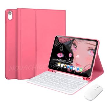 Imagem de Capa Tablet Com Magnética e Removível Teclado e Mouse Bluetooth， Capa Para Para iPad Pro 2022/2021 12,9 Pol (Begônia Vermelho)