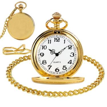 Imagem de Relógio De Bolso Com Corrente Antigo Vintage Dourado Liso - Things Ner