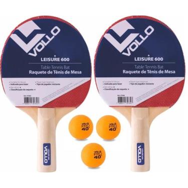 Imagem de Kit Tênis de Mesa 02 Raquetes Leisure 600 + 03 Bolinhas Vollo, Preto, 