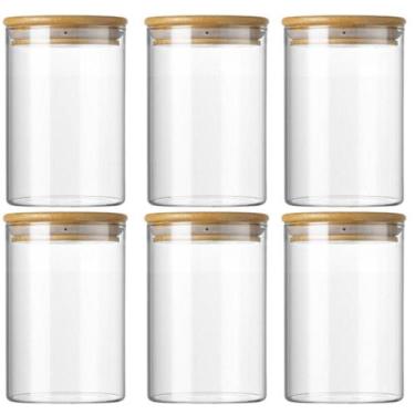 Imagem de Kit 6 Potes de Vidro Herméticos com Tampa Bambu 600ml Yab, YAB1002
