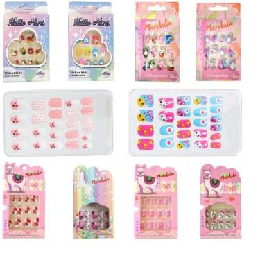 Imagem de Kit 10 Unhas Postiças infantil com adesivo Com 12 unhas - Dafu