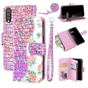 Imagem de Dibosom Capa carteira floral para LG Velvet 5G/LGVelvet Verizon G5 UW T-Mobile 2020 com alça de pulso alça de ombro flip zíper bolsa porta-cartões, capa de telefone com glitter para LM G900UM 4G