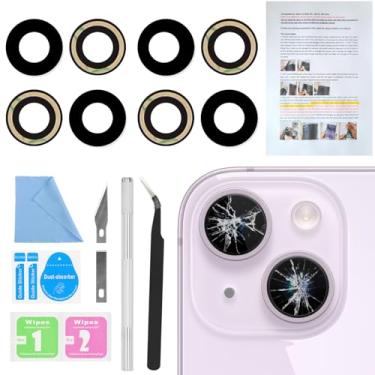 Imagem de 2 peças de reposição para lente traseira da câmera ASDAWN para iPhone 14 e 14 Plus, lente de vidro de substituição com adesivo pré-instalado + kit de ferramentas de reparo + manual de instalação