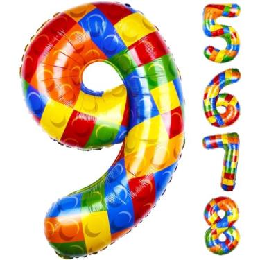 Imagem de 40 Inch Building Block Number Balloon, Number 9 Balloons Colorful Number Block Foil Balloons Big Helium Balloon Numbers for Girls Boys Birthday Brick Theme Party Decorations (Number 9)