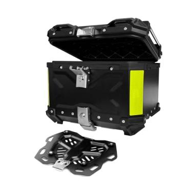 Imagem de Capa universal de alumínio para motocicleta 45L – caixa traseira à prova d'água com trava de segurança para armazenamento de capacete e bagagem – compatível com scooter (preto)
