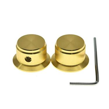 Imagem de Conjunto com 2 botões de potenciômetro de alumínio estilo parafuso de 1/4" puxadores universais de cartola de sino de controle de volume para guitarra/baixo/amps/pré-amplificadores dourado