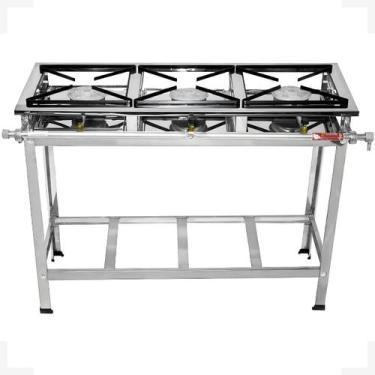 Imagem de Fogão Industrial Total Inox 3 Bocas Caulim Alta Pressão 30x30 Cozinha 