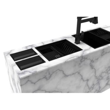 Imagem de Porta Esponja Inox Pintado Preto Com Tampa Embutir Granito - HZ