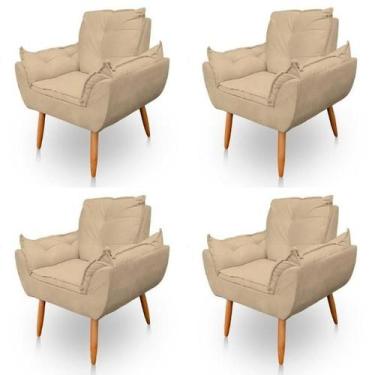 Imagem de Kit 4 Poltronas Decorativa Opala Sala de Estar Tecido Suede Bege Kimi 