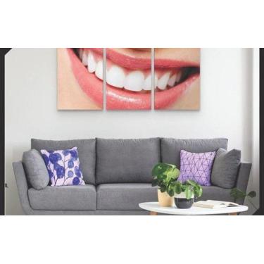 Imagem de Quadro Decorativo Sorriso Branco Dentista Personalizado 3 peças Grande