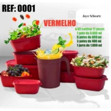 Imagem de Kit 10 Potes + Jarra 1.800 ml - Casa Bella, Vermelho