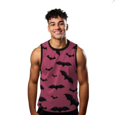 Imagem de Camiseta Algodão Regata Verão Estilo Moda Praia Morcegos Cartoon Preto