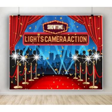Imagem de Luzes cenário de ação para câmera 3 x 2,4 m, tema de noite de filme, tapete vermelho, decoração de cerimônia de premiação, fundo de fotografia, para festa de aniversário, faixa de fotos
