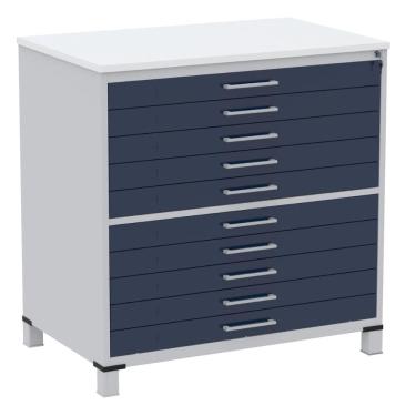 Imagem de Mapoteca 10 Gavetas Pandin 120 cm (Larg) Inmetro Tampo MDP Branco Estrutura Aço Cinza Gavetas Azul